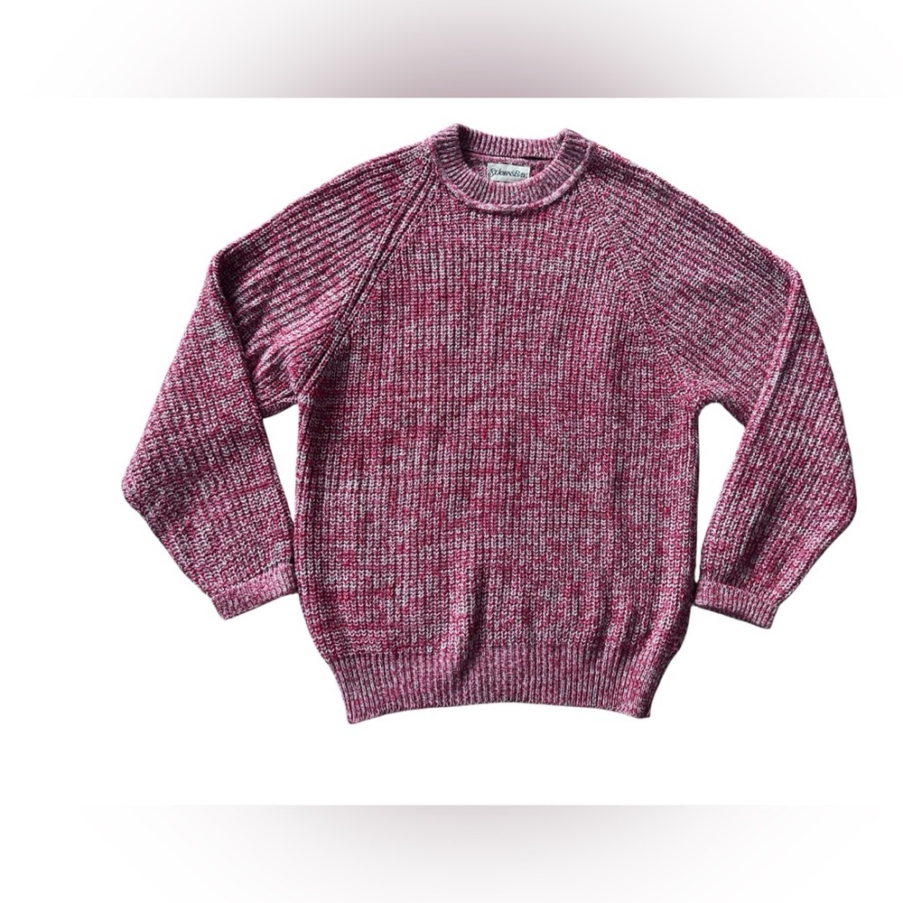 Vintage St John’s Bay Marled Knit Sweater Mens L Red Gray Crewneck 100% Acrylic